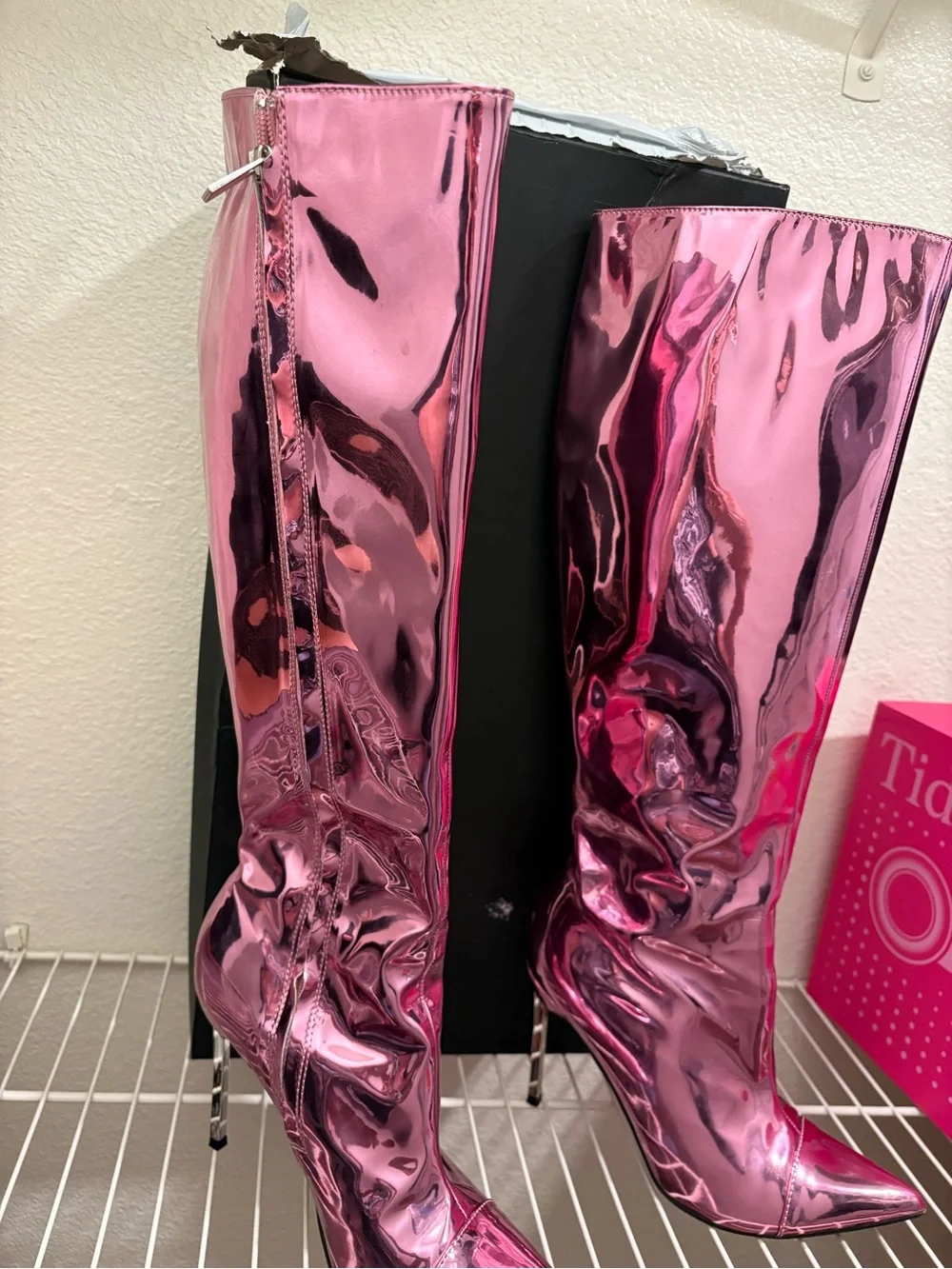 Women’s Over-the-Knee Metallic Pink Stiletto Boots